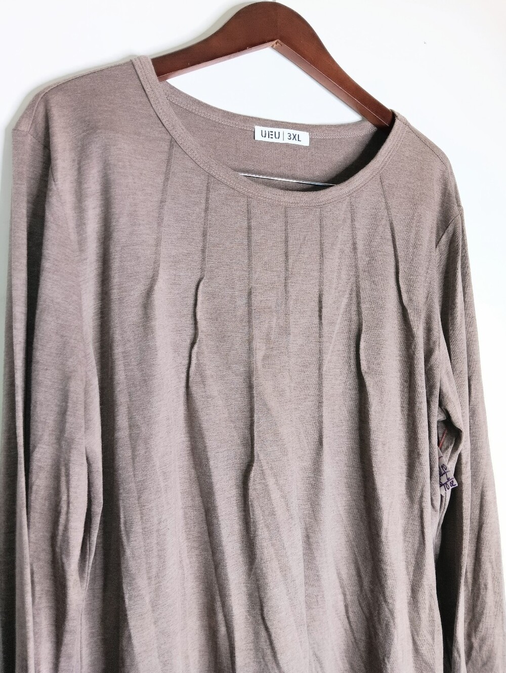 UEU 3XL Ash Brown T-shirt Women's Plus Size Long Sleeve Stretch Soft